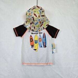 Carter's Baby Boy Surfboard‎ Print Swim Shirt Bucket Hat Set 24 Months 2012 New